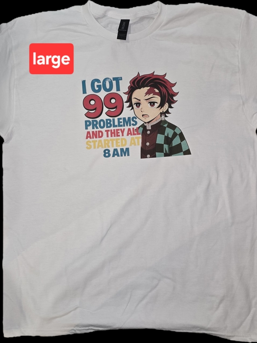 White Graphic Tee - 'I Got 99 Problems' Anime Print